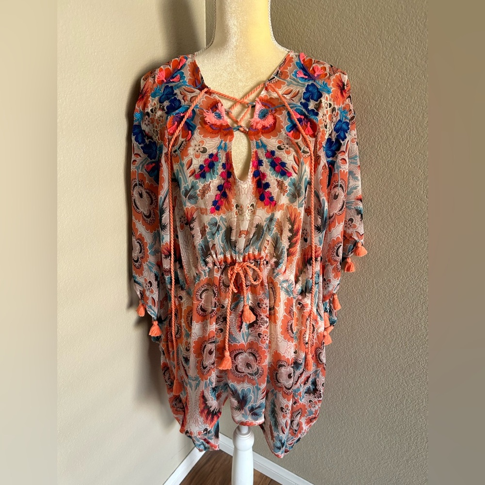 Express embroidered swimwear cover up one size